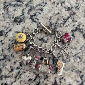 Vintage Juicy Couture Silver Charm Bracelet with Yellow and Pink Charms